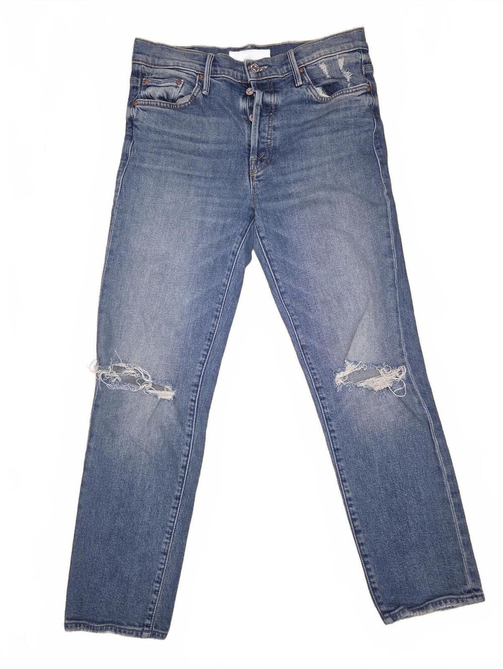 MOTHER The Trickster Ankle Button Fly Distressed Denim Jeans Womens Size 28